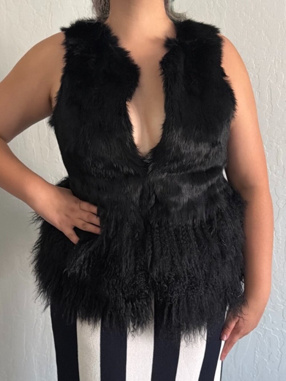 La Fiorentina real rabbit and fox fur vest with a deep V-neckline! New with tags